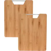Excellent houseware Snijplank bamboe hout - 2x - met RVS handvat - 32 x 25 cm - keuken serveerplanken
