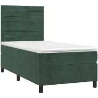 vidaXL Boxspring met matras en LED fluweel donkergroen 90x200 cm