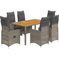 vidaXL 7-delige Bistroset met kussens poly rattan grijs
