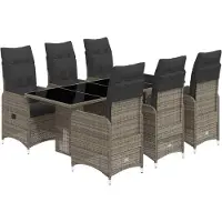 vidaXL 7-delige tuin-bistroset met kussens, grijs, polyrotan