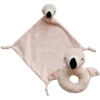 Nature Planet Pluche dieren setje roze flamingo knuffel rammelaar 15 cm en tutteldoekje 40 cm - Knuffeldoek