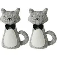 Boltze Deurstopper gewicht - 2x - dieren thema Katje - 1 kilo - grijs - 28 x 11 cm - dichte ogen - Deurstoppers
