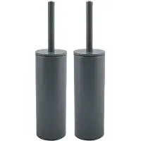 Spirella Luxe Toiletborstel in houder Cannes - 2x - donkergrijs - metaal - 40 x 9 cm - met binnenbak - Toiletborstels
