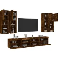 vidaXL 7-delige Tv-wandmeubelset met LED-verlichting gerookt eiken