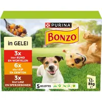 Bonzo Adult Maaltijdzakjes - Hondenvoer Natvoer - Rund Kip & Lam - 48 x 85 g