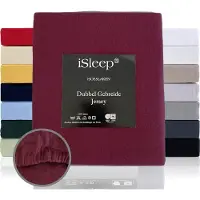 ISleep Dubbel Gebreide Jersey Hoeslaken - Hoge Hoek - Rondom Elastiek - Eenpersoons - 90/100x210/220 cm - Bordeaux
