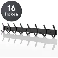VOLCAN Wandkapstok - 16 Haken - RVS - Muur Kapstok Hangend - Industrieel - 3M Tape - Zwart