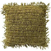Dutch decor - ANTONIO - Sierkussen 45x45 cm - effen kleur met raffia - Olive Branch - groen