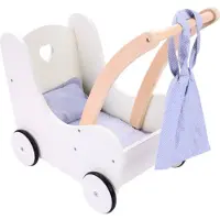 Engelhart Poppen Loopwagen Grijs/Wit – Houten Poppenwagen met Matrasje, Dekentje, Kussentje & Opbergtas – Geschikt voor Alle Poppen – Longfield Games
