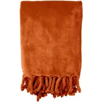 Dutch decor - FLORIJN - Plaid 150x200 cm - grote fleece plaid met flosjes - Potters Clay - oranje terra