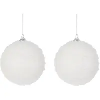 Mica Decorations 6x Witte sneeuw kerstballen/sneeuwballen 8 cm -