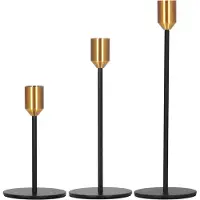 Springos Kandelaar - Metaal - Set Van 3 - Rond - Zwart/Goud