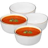Secret De Gourmet Soepkommen/schaaltjes - 6x - Corona - keramiek - D15 x H6.6 cm - wit/goud - Kommetjes