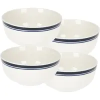 Excellent houseware Soepkommen/schaaltjes - 4x - Bologna - porselein - D13 x H7.5 cm - wit/blauw - Kommetjes