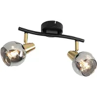 QAZQA Plafondlamp zwart met messing en glas smoke 2-lichts - Vidro