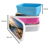 MuchoWow Broodtrommel Blauw - Lunchbox Zonsondergang - Strand - Duin - Gras - Bank - Brooddoos 18x12x6 cm - Brood lunch box - Broodtrommels voor kinderen en volwassenen