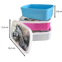 MuchoWow Broodtrommel Wit - Lunchbox Zebra - Wilde dieren - Vlinder - Bloemen - Brooddoos 18x12x6 cm - Brood lunch box - Broodtrommels voor kinderen en volwassenen