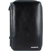 Piquadro Blauw vierkant reisetui leer 14 cm zwart
