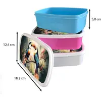 MuchoWow Broodtrommel Wit - Lunchbox Toekan - Vogels - Bloemen - Natuur - Jungle - Brooddoos 18x12x6 cm - Brood lunch box - Broodtrommels voor kinderen en volwassenen