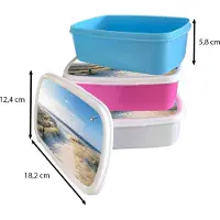 MuchoWow Broodtrommel Roze - Lunchbox Duin - Meeuw - Strand - Zee - Zon - Brooddoos 18x12x6 cm - Brood lunch box - Broodtrommels voor kinderen en volwassenen