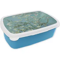 MuchoWow Broodtrommel Blauw - Lunchbox Van Gogh - Amandelbloesem - Oude meesters - Kunst - Vintage - Brooddoos 18x12x6 cm - Brood lunch box - Broodtrommels voor kinderen en volwassenen