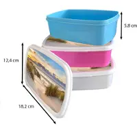 MuchoWow Broodtrommel Wit - Lunchbox Strand - Duin - Gras - Zonsondergang - Zee - Brooddoos 18x12x6 cm - Brood lunch box - Broodtrommels voor kinderen en volwassenen