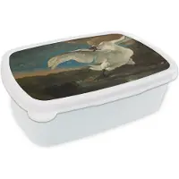 MuchoWow Broodtrommel Wit - Lunchbox Zwaan - Oude meesters - Jan Asselijn - Brooddoos 18x12x6 cm - Brood lunch box - Broodtrommels voor kinderen en volwassenen