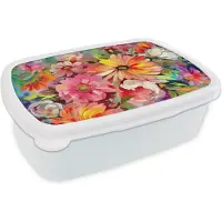 MuchoWow Broodtrommel Wit - Lunchbox Bloemen - Kunst - Schilderij - Botanisch - Brooddoos 18x12x6 cm - Brood lunch box - Broodtrommels voor kinderen en volwassenen