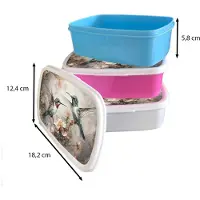 MuchoWow Broodtrommel Blauw - Lunchbox Kolibrie - Vogels - Bloemen - Planten - Brooddoos 18x12x6 cm - Brood lunch box - Broodtrommels voor kinderen en volwassenen