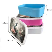 MuchoWow Broodtrommel Roze - Lunchbox Pauw - Pauwenveren - Vogel - Jungle - Bloemen - Brooddoos 18x12x6 cm - Brood lunch box - Broodtrommels voor kinderen en volwassenen