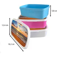 MuchoWow Broodtrommel Blauw - Lunchbox Strand - Zonsondergang - Zee - Wolken - Horizon - Brooddoos 18x12x6 cm - Brood lunch box - Broodtrommels voor kinderen en volwassenen
