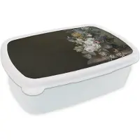 MuchoWow Broodtrommel Wit - Lunchbox Bloemen - Eelke Jelles Eelkema - Oude meesters - Brooddoos 18x12x6 cm - Brood lunch box - Broodtrommels voor kinderen en volwassenen