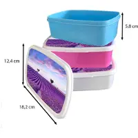 MuchoWow Broodtrommel Wit - Lunchbox Lavendel - Natuur - Paars - Bomen - Bloemen - Brooddoos 18x12x6 cm - Brood lunch box - Broodtrommels voor kinderen en volwassenen
