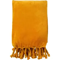 Dutch decor - FLORIJN - Plaid 150x200 cm - grote fleece plaid met flosjes - Golden Glow - geel