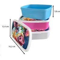 MuchoWow Broodtrommel Blauw - Lunchbox Varken - Olieverf - Dieren - Kunst - Brooddoos 18x12x6 cm - Brood lunch box - Broodtrommels voor kinderen en volwassenen