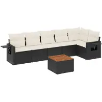 vidaXL 7-delige Loungeset met kussens poly rattan zwart