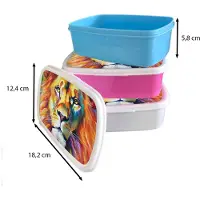 MuchoWow Broodtrommel Blauw - Lunchbox Leeuw - Olieverf - Kunst - Dieren - Brooddoos 18x12x6 cm - Brood lunch box - Broodtrommels voor kinderen en volwassenen