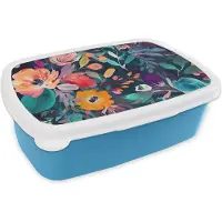 MuchoWow Broodtrommel Blauw - Lunchbox Kleurrijk - Bloemen - Kunst - Natuur - Hippie - Brooddoos 18x12x6 cm - Brood lunch box - Broodtrommels voor kinderen en volwassenen