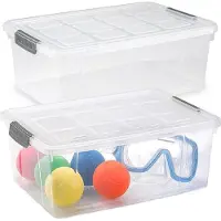 PlasticForte Opslag/opberg bak/box met deksel - 2x - kunststof - 37 x 26 x 14 cm - transparant - 9 liter