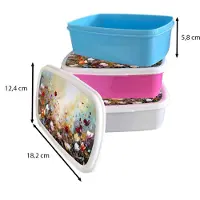 MuchoWow Broodtrommel Blauw - Lunchbox Olieverf - Bloemen - Kleurrijk - Natuur - Brooddoos 18x12x6 cm - Brood lunch box - Broodtrommels voor kinderen en volwassenen