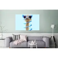 MuchoWow Wanddecoratie Metaal - Aluminium Schilderij Industrieel - Struisvogel - Zonnebril - Blauw - Dieren - 180x120 cm - Dibond - Foto op aluminium - Industriële muurdecoratie - Voor de woonkamer/slaapkamer