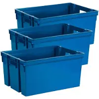 Eda Opbergbox/opbergkrat 50 L - 3x - blauw - kunststof - 56 x 41 x 29 - stapelbaar/nestbaar - Opbergbox