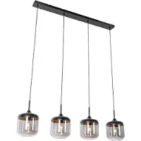 QAZQA Design hanglamp zwart met goud en smoke glas 4-lichts - Kyan