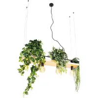 QAZQA Smart hanglamp zwart met hout 4-lichts incl. Wifi G95 - Shelf