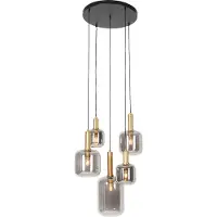 QAZQA Smart hanglamp zwart met goud met smoke glas incl. 5 Wifi A60 - Zuzanna