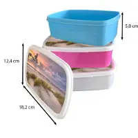 MuchoWow Broodtrommel Blauw - Lunchbox Zonsondergang - Duin - Strand - Planten - Zee - Brooddoos 18x12x6 cm - Brood lunch box - Broodtrommels voor kinderen en volwassenen