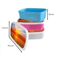 MuchoWow Broodtrommel Roze - Lunchbox Zonsondergang - Zee - Lucht - Oranje - Horizon - Water - Brooddoos 18x12x6 cm - Brood lunch box - Broodtrommels voor kinderen en volwassenen
