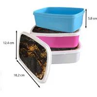 MuchoWow Broodtrommel Blauw - Lunchbox Marmer - Kalk - Zwart - Goud - Marmerlook - Luxe - Brooddoos 18x12x6 cm - Brood lunch box - Broodtrommels voor kinderen en volwassenen
