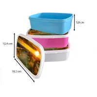MuchoWow Broodtrommel Blauw - Lunchbox Zon - Strand - Duin - Horizon - Gras - Pad - Oranje - Brooddoos 18x12x6 cm - Brood lunch box - Broodtrommels voor kinderen en volwassenen