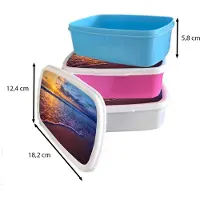 MuchoWow Broodtrommel Wit - Lunchbox Zee - Strand - Zonsondergang - Wolken - Horizon - Brooddoos 18x12x6 cm - Brood lunch box - Broodtrommels voor kinderen en volwassenen